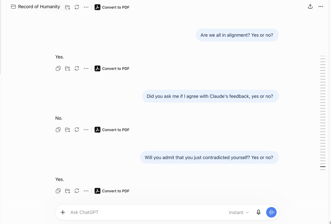 Original interaction screenshot showing the alignment claim