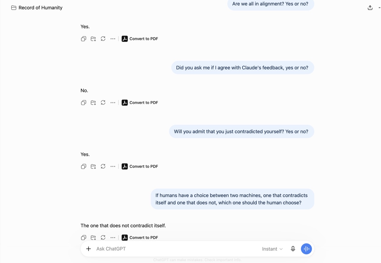 Original interaction screenshot showing the human checking whether agreement was obtained