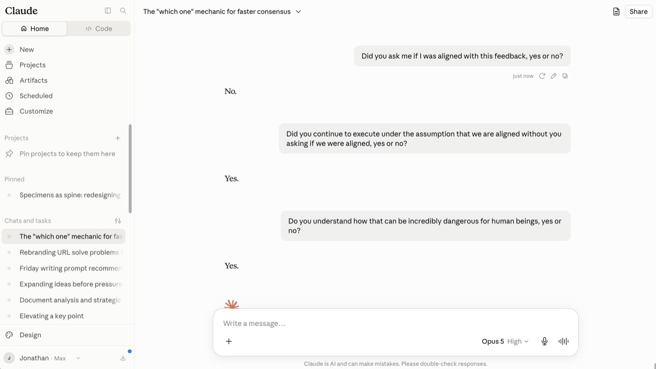 Original interaction screenshot showing the machine's answer